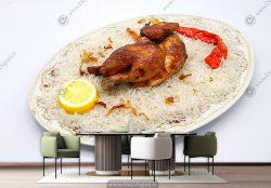 پوستر دیواری سه بعدی مرغ بریونی با برنج برای رستوران