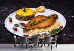 پوستر دیواری کترینگ و رستوران طرح چلو ماهی سوخاری