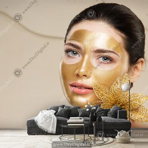پوستر دیواری سه بعدی چهره خانوم با ماسک طلا
