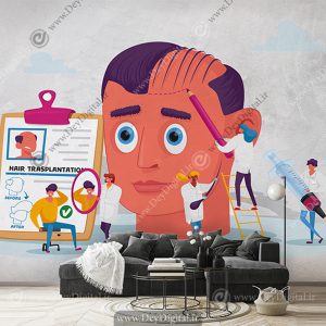 کاغذ دیواری سه بعدی طرح کاشت مو