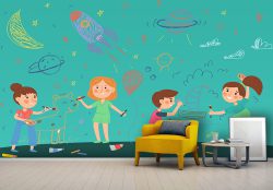 کاغذ دیواری سه بعدی برای خانه بازی طرح کارتونی