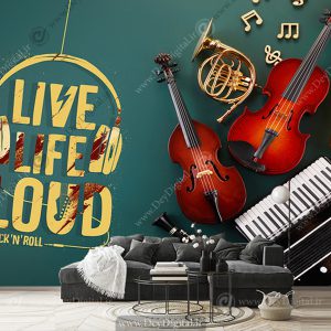 پوستر دیواری طرح ویالون و ساکسیفون برای آموزشگاه