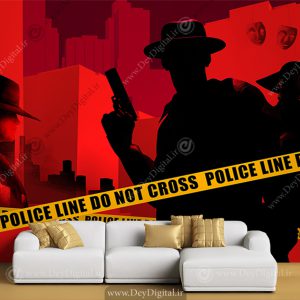 پوستر دیواری رنگ مشکی قرمز طرح وکتور مافیا با اسلحه