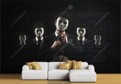 پوستر سه بعدی طرح مردان نقاب دار با زمینه مشکی