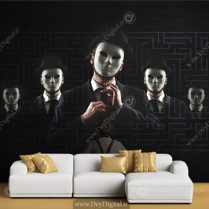 پوستر سه بعدی طرح مردان نقاب دار با زمینه مشکی