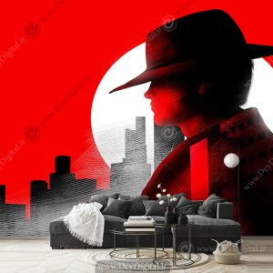 پوستر دیواری مرد کلاهی با زمینه فرمز