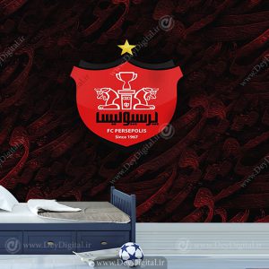 کاغذ دیواری سه بعدی طرح نماد باشگاه پرسپولیس با زمینه مشکی