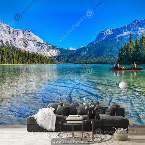 پوستر دیواری سه بعدی منظره دریاچه در میان کوهستان
