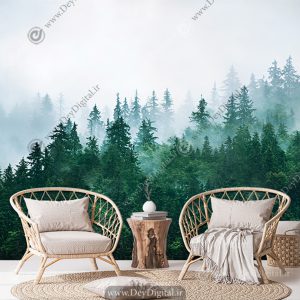 پوستر منظره برای پذیرایی طرح جنگل مه آلود کاج