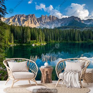 پوستر منظره سه بعدی طرح دریاچه و کوهستان سبز
