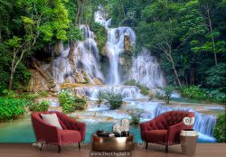 پوستر طبیعت سه بعدی طرح منظره آبشار و رودخانه