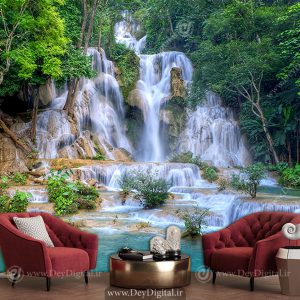 پوستر طبیعت سه بعدی طرح منظره آبشار و رودخانه