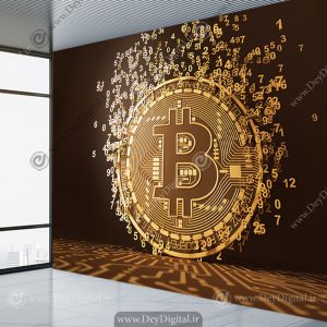 کاغذ دیواری سه بعدی ارز دیجیتال طرح سکه بیت کوین