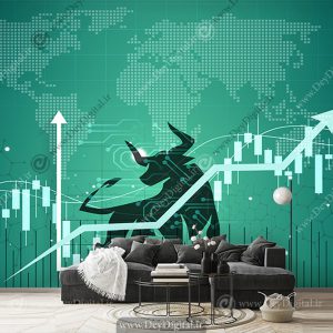 کاغذ دیواری سه بعدی طرح ارز دیجیتال نمودار بازار صعودی