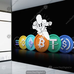 کاغذ دیواری سه بعدی طرح توکن های ارز دیجیتال