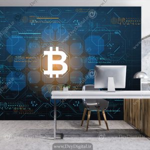 پوستر سه بعدی ارز دیجیتال با طرح نماد بیت کوین