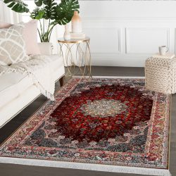 فرشینه سنتی طرح گل شاه عباسی رنگ لاکی