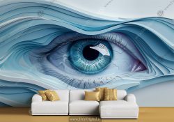 کاغذ دیواری سه بعدی برای اپتومتریست طرح چشم آبی