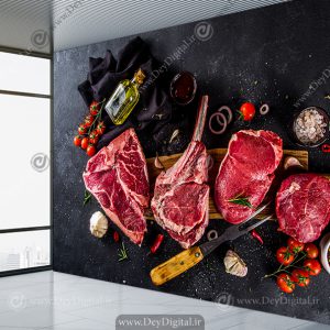 کاغذ دیواری سه بعدی هایپر گوشت طرح استیک گوشت