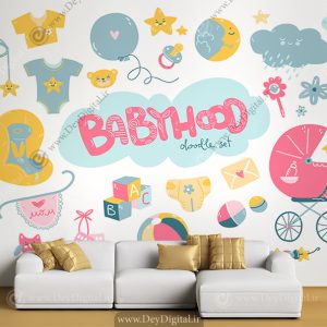 کاغذ دیواری سه بعدی فانتزی طرح وکتوری لباس نوزاد برای سیسمونی فروشی
