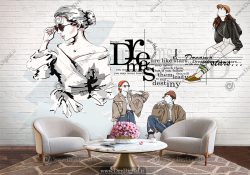 پوستر کاغذ دیواری سه بعدی طرح مدلینگ لباس برای بوتیک زنانه