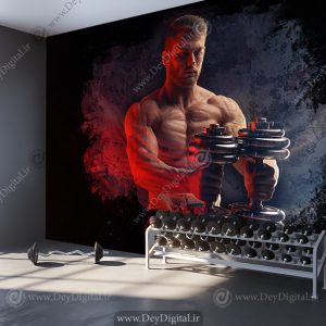 پوستر سه بعدی بدنساز در حال دمبل زدن