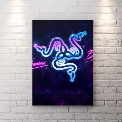 تابلو اتاق گیمینگ طرح برند razer با زمینه تیره