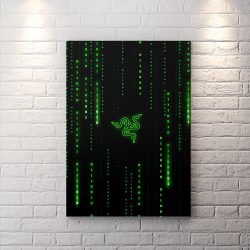 تابلو اتاق گیمینگ طرح برند Razer با تم سبز و مشکی