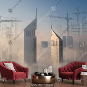پوستر دیواری آسمان خراش در بین ابرها