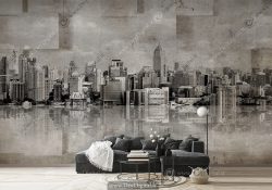 کاغذ دیواری سه بعدی سیاه و سفید طرح ساختمان