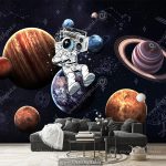 پوستر دیواری سه بعدی فضانورد و کهکشان برای اتاق