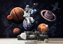 پوستر دیواری سه بعدی فضانورد و کهکشان برای اتاق