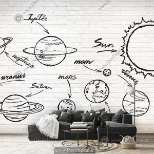 کاغذ دیواری سه بعدی سیاره‌ها و خورشید