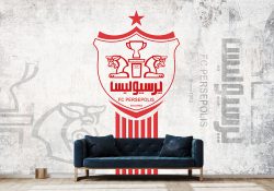 کاغذ دیواری سه بعدی طرح تیم فوتبال پرسپولیس با زمینه روشن