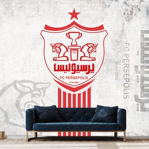 کاغذ دیواری سه بعدی طرح تیم فوتبال پرسپولیس با زمینه روشن