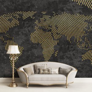 کاغذ دیواری اسپرت طرح نقشه مشکی طلایی