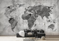 کاغذ دیواری ساده طوسی طرح نقشه قاره های جهان