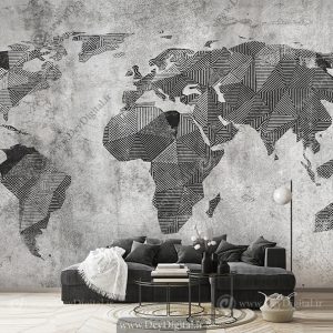 کاغذ دیواری ساده طوسی طرح نقشه قاره های جهان