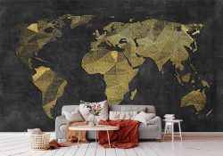 پوستر سه بعدی نقشه جهان رنگ مشکی طلایی