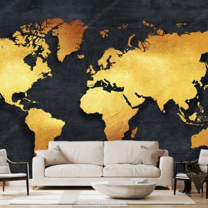 کاغذ دیواری سه بعدی نقشه مشکی طلایی