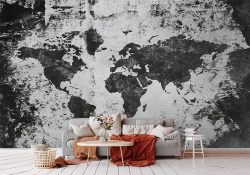 کاغذ دیواری سه بعدی اسپرت پسرانه طرح نقشه جهان با زمینه طوسی