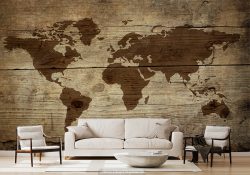 پوستر دیواری سه بعدی نقشه جهان طرح چوبی