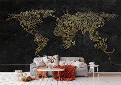 پوستر دیواری طرح تک خط نقشه جهان با زمینه تیره
