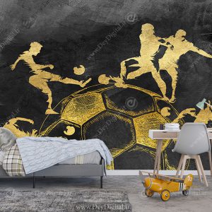 کاغذ دیواری سه بعدی مشکی طلایی طرح فوتبالی