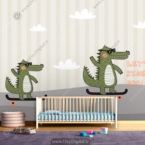 کاغذ دیواری شیک و عروسکی برای اتاق کودک طرح دایناسوری