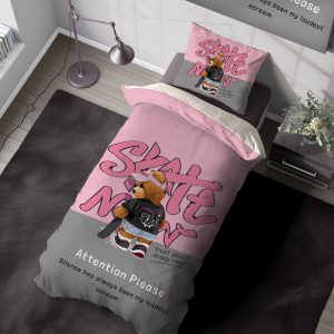 روتختی دخترانه طوسی صورتی طرح خرس تدی