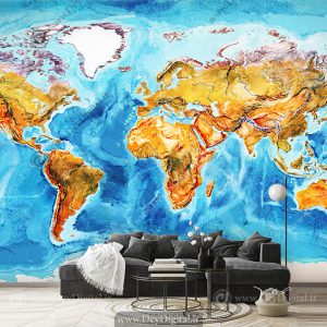 پوستر دیواری طرح قاره ها و ارتفاعات و دریاها