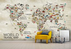پوستر دیواری طرح مفهومی نقشه جهان اتاق کودک