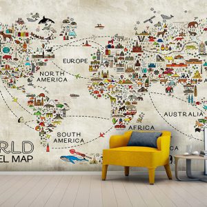 پوستر دیواری طرح مفهومی نقشه جهان اتاق کودک