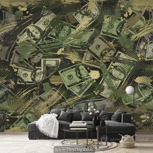کاغذ دیواری سه بعدی طرح دلار